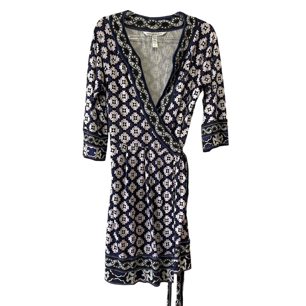 Diane Von Furstenberg Pink/Blue Printed Silk Wrap Mini Dress